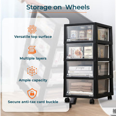 Kuber Industries 5 Layer Cosmetic Cabinet with Trolley|5-Tier Rolling Cart|Shelf Stand With Drawer|Pack of 6|Black