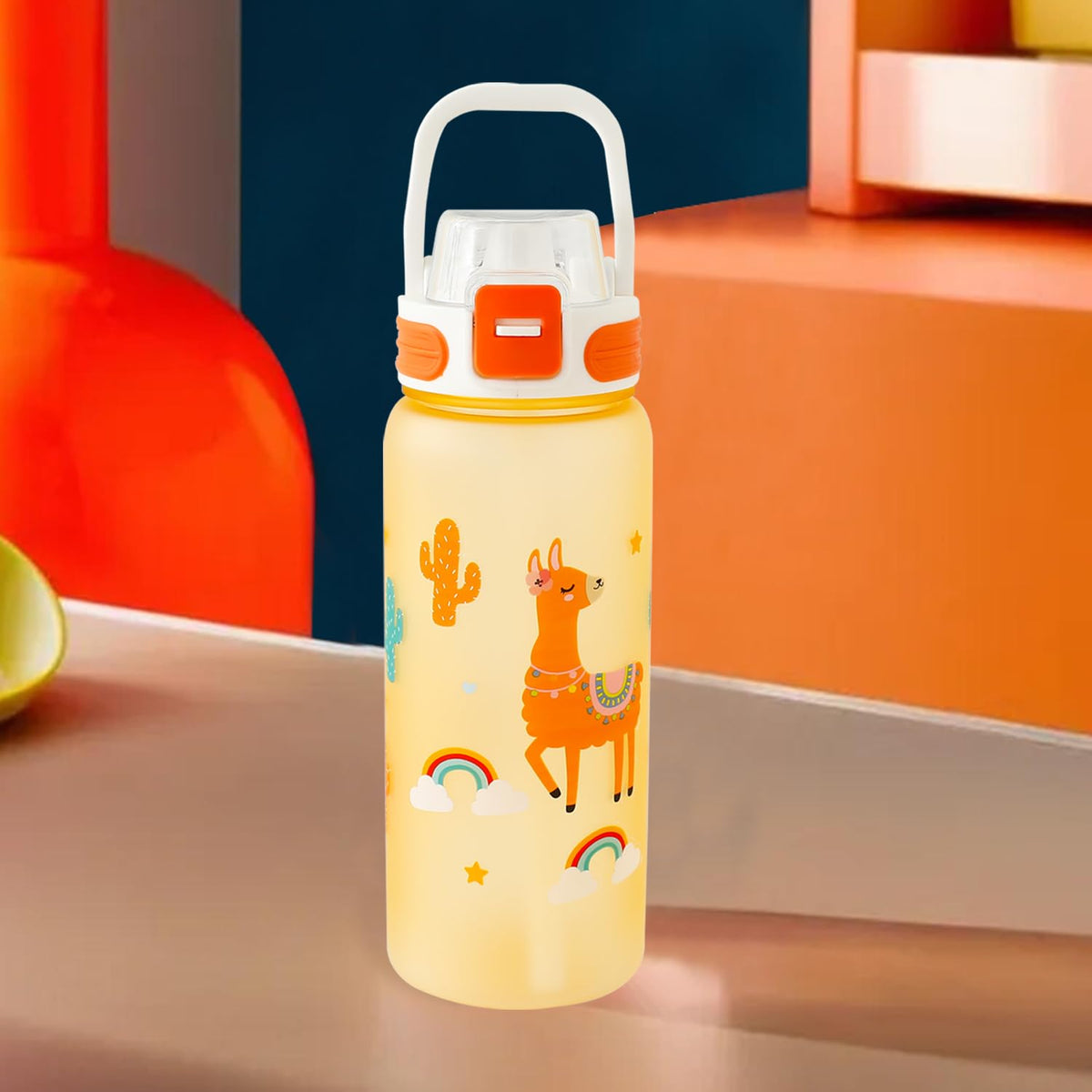 Kuber Industries Pack of 5 Kids Water Bottle With Straw |Sipper Water Bottle For Kids Boys Girls| Water Bottle with Locking Flip Lid | 800 ml |Orange | SYZ-7791B