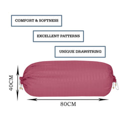 Heart Home Bolster Covers | Soft Cotton Bolster Cover Set | Diwan Round Bolster Pillow Covers | Striped Pattern Masand Cover | 16x32 Inch | Pack of 6 | Pink