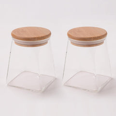 Kuber Industries Borosilicate Glass Jar with Bamboo Lid | Kitchen Organizer Items & Storage | Multi-Utility, Leakproof, Airtight Storage Jar for Cookies, Snacks, Tea, Coffee, Sugar | Set of 2 (360ml)