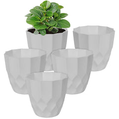 Kuber Industries Flower Pot | Flower Planter Pots for Indoor | Flower Pots for Outdoor | Pot for Garden & Balcony Flowering | Flower Plants Pot | Barfi Flower Pot | 6 Inch | Pack of 5 | White