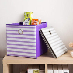 Kuber Industries Pack Of 6 Foldable Storage Basket|Square Toy Storage Bin|Front Grab Handle|Wardrobe, Closet Organizer (Purple)