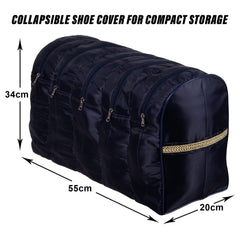 Kuber Industries 5 Layer Hanging Shoe Organizer | Polyester Foldable & Portable Shoes Rack | Travelling Footwear Organizer with Handle | Blue