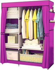 Kuber Industries Foldable Wardrobe for Clothes|Non Woven 2 Door Portable Clothes Rack|4 Shelves Almirah for Clothes-Pack of 5 (Purple)