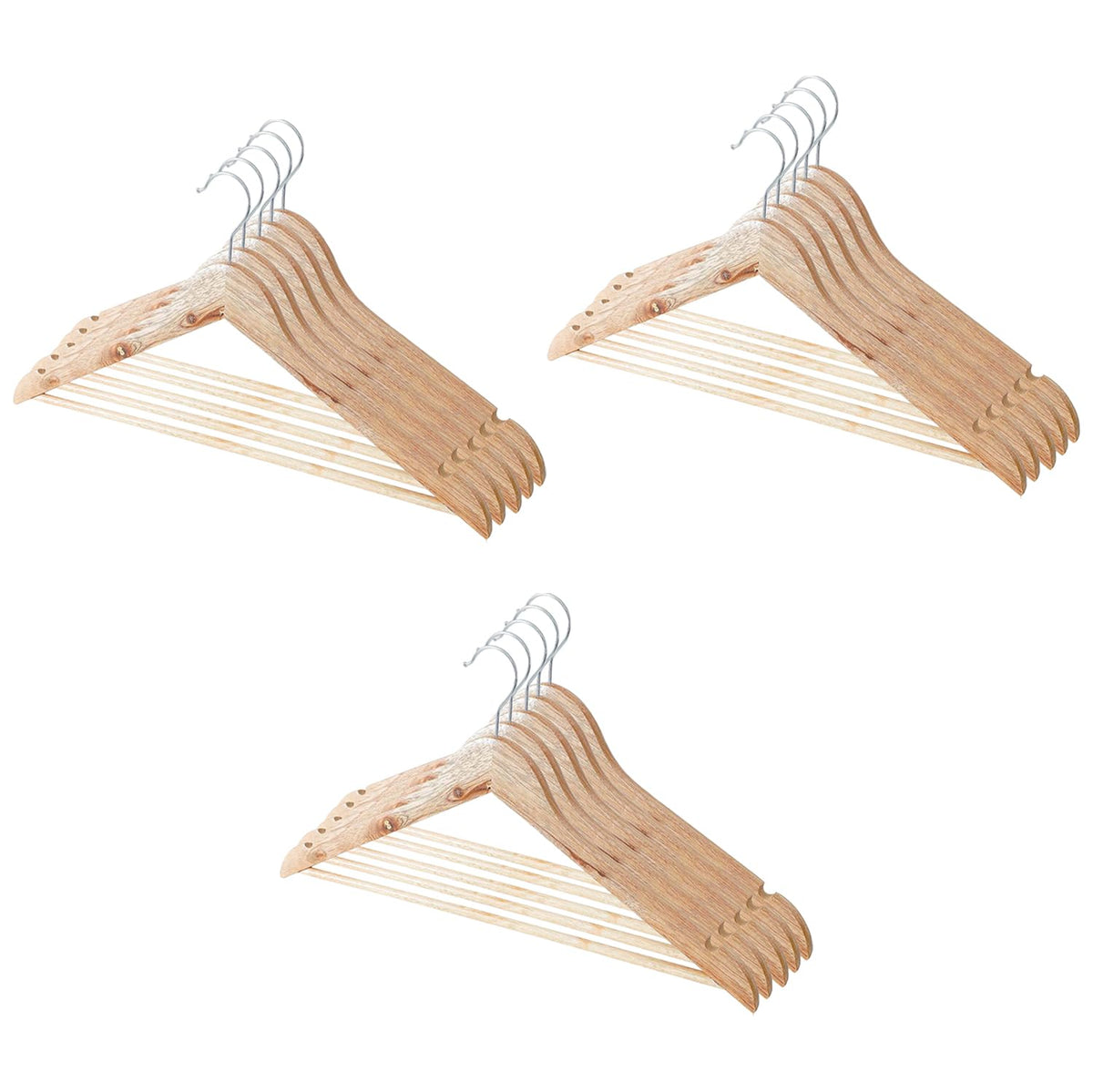 Kuber IndustriesWooden Cloth Hanger Set of 15 with Chromed Plated Steel Hook|Natural|