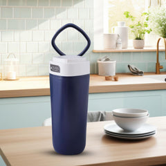 Heart Home Anti-Fall Insulated Coffee Tumbler with Suction Bottom | Leak-proof Stainless Steel Tumbler | Coffee Tumbler with Lid and Handle | 480 ML | Dark Blue