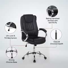 Kuber Industries Revolving Curvy Bar Stool Chair for Kitchen with Footrest & 360 Swivel | 32 inch Height Adjustable High Chair for Breakfast Counter & Cafeteria | High Bar Chair | Black