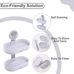 Kuber Industries Pack of 3 Soap Holder | 2-Tier Bathroom Soap Tray | Soap Holder for Kitchen Sink | Wash Basin Soap Holder | Hanging Sink Organizer Plate | Self Adheshive Soap Holder | 9658WH | White