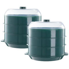 Kuber Microwave Oven Steamer | Microwave Pot Pan | Microwave Safe Containers | Microwave Safe Set (1 Cover +3 Box +1 Base)| (Green Set of 2) | Convenient and Versatile Microwave Cookware Set