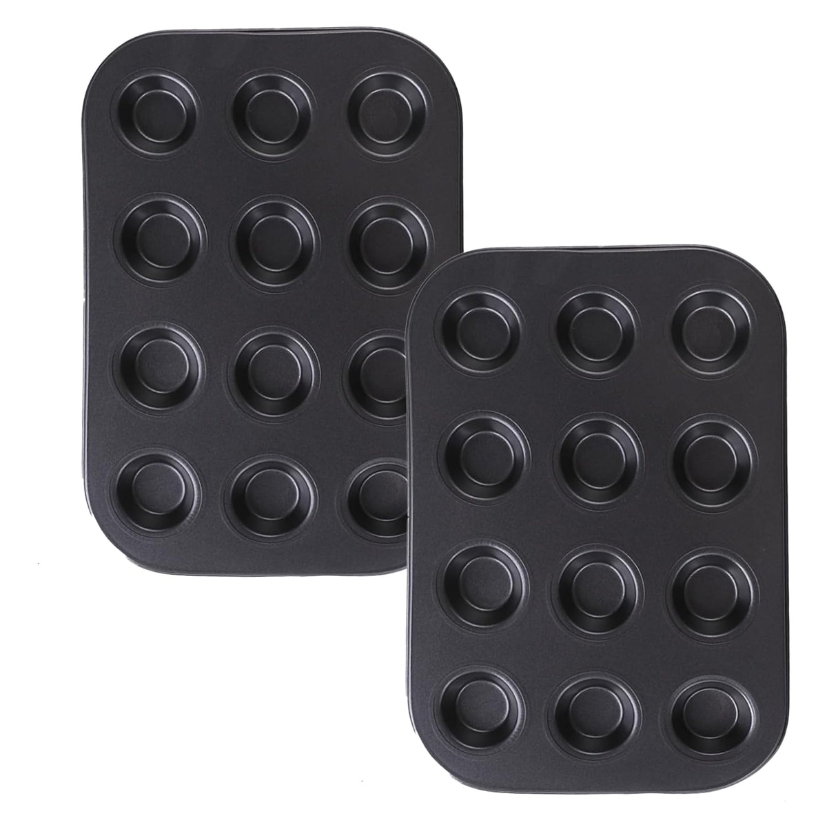 Homestic Pack of 2 12 Slots Non-Stick Cup Cake Tray|Cup Cake Mould for Baking|Idol for Muffin, Small Cake (Black)