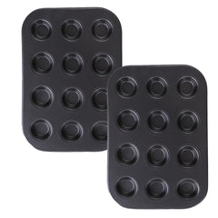 Homestic Pack of 2 12 Slots Non-Stick Cup Cake Tray|Cup Cake Mould for Baking|Idol for Muffin, Small Cake (Black)