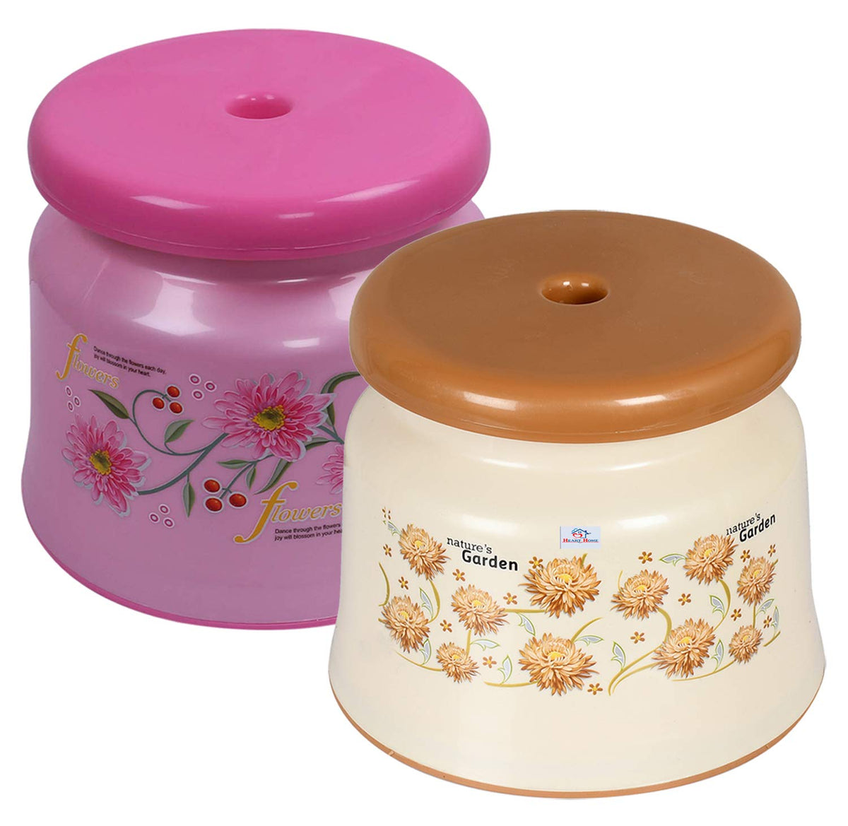 Heart Home Premium Plastic Stool - Strong Support Stool for Bathroom/Kids Potty Training/Multipurpose (Pink & Cream)- Pack of 2 (Model Number: F_26_HEARTH016947)