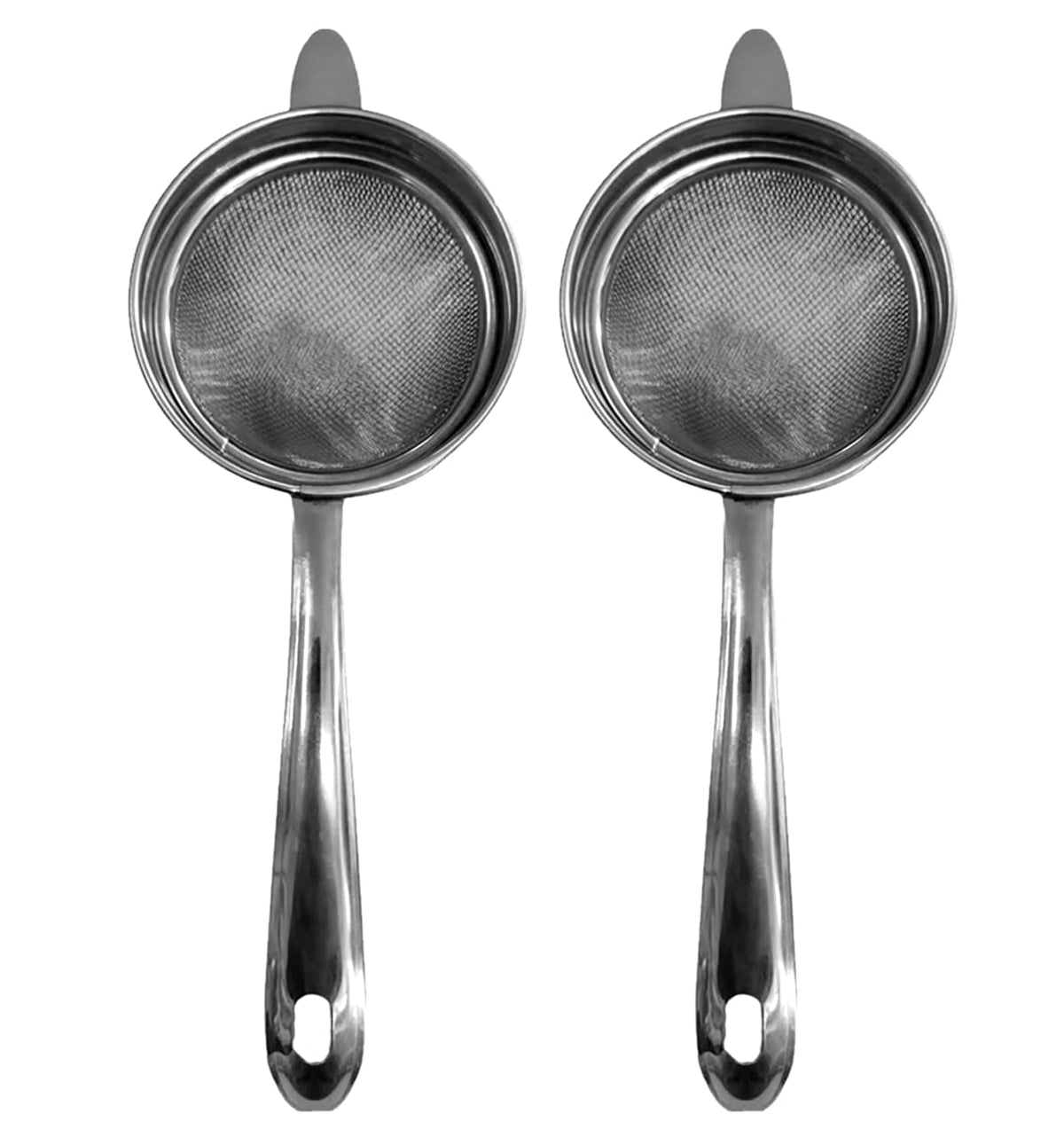 Heart Home Multiuses Double Mesh Stainless Steel Strainer, Sieve, Sifter, Colander, 10cm- Pack of 2 (Silver)