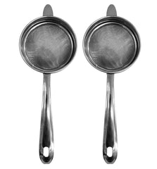 Heart Home Multiuses Double Mesh Stainless Steel Strainer, Sieve, Sifter, Colander, 10cm- Pack of 2 (Silver)