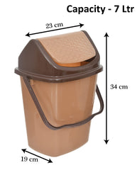 Heart Home Plastic Dustbin/Wastebin With Swing Lid With Handle, 7 Liter- Pack of 2 (Green & Coffee)-47HH0847