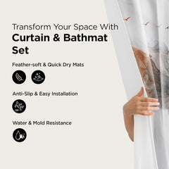 Urbane Home 7 Feet Shower Curtain & 2 Pcs Bathmat I Anti Slip I Quick Dry I Waterproof I Easy-Slide Curtains I Bath Decor I Multicolour