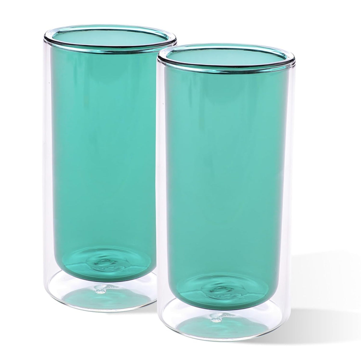 Heart Home 2 Pcs Double Walled Glasses | Borosilicate Glass Tumblers for Water | High Heet Resistance | Microwave & Dishwasher Safe | Juice Glasse | 250 ML | Pack of 1 | Green
