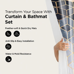 Homestic 7 Feet Shower Curtain & 2 Pcs Bathmat I Anti Slip I Quick Dry I Waterproof I Easy-Slide Curtains I Bath Decor I Multicolour