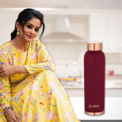 Kuber Industries Copper Water Bottle | BPA Free, Non Toxic | Leakproof, Durable & Lightweight | with Added Health Benefits of Copper | Ergonomic Design & Easy to Clean | Maroon| 950 ml (Pack of 2)