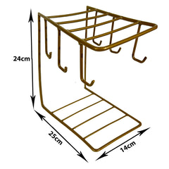 Kuber Industries Pack of 5 Kitchen Stand | Cup & Plate Stand for Kitchen | Coffee and Tea Mug Holder | Plate Stand for Kitchen with 6 Hooks | Organizer for Kitchen | Stand Hanger | Gold