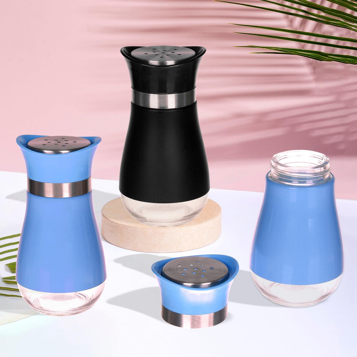 Heart Home Salt Shaker Box | Stainless Steel Pepper Shaker Box | Chilli Flakes Seasoning Sprinkler Box | Namak Daani | Dining Table Masala Box Dabbi | Pack of 3 | Multi