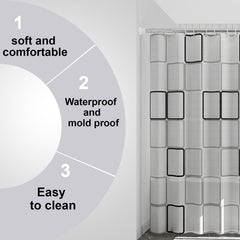 Kuber Industries 7 Feet PEVA Shower Curtain I Black and White Checked Print I 180 X 220cm I 12 Pcs Hooks Included I Quick Dry I Waterproof I Easy-Slide Curtains I Bath Decor I Multicolour