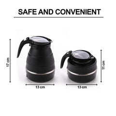 Kuber Industries Foldable Electric Kettle 600 ML | Silicone Body With 304-Stainless Steel Base | Leak Proof Design | Multipurpose Portable Electric Kettle for Travel, Office & Home | 600W | Black