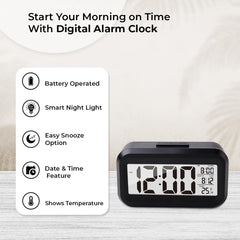 Kuber Industries ABS Battery Oprated Loud Digital Alarm Clock|Desk, Table Clock|Alarm Clock for Heavy Sleepers-Pack of 5 (Black)