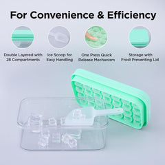Heart Home 2 Layer Ice Cube Trays with Storage Box & Ice Scoop | 56 Compartments | One Press Demolding | Ice Cubes for Whiskey Cocktails Mocktails Soft Drinks | BPA Free | Aqua