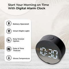 Kuber Industries ABS Battery Oprated Loud Digital Alarm Clock|Desk, Table Clock|Alarm Clock for Heavy Sleepers-Pack of 3 (Black)