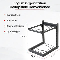 Kuber Industries 2-Layer Pots and Pans Organiser Rack|Kitchen Organization And Storage|Adjustable Pot Lid Holder Rack|Home Kitchen Accessories (Black)