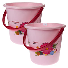 Heart Home Bucket|Plastic Bucket for Bathroom|Bucket for Bathing|Unbreakable Printed Bucket with Handle|18 Liter|Pack of 2 (Pink)