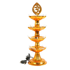 Kuber Industries Diwali Lights | Diwali String Light for Décor | Lights for Christmas | Lights for Navratri | Pooja Light for Diwali | Lights for Indoor | LED 4 Layer Diya Stand | Golden