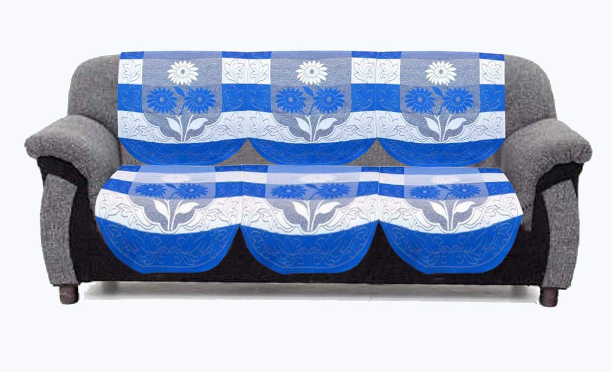 Kuber Industries Flower Cotton 2 Piece 3 Seater Sofa Cover (Standard, Blue) - CTKTC028686