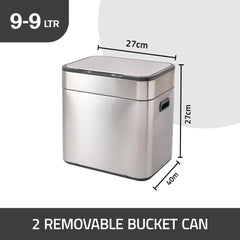 Urbane Home Sensor Dustbin | Dual Compartment Sensor Dustbin | Touchless Trash Can | Smart Dustbin for Bedroom-Office-Living Room | 2 Removable Bucket Can | YW-5511 | 9 LTR | Silver