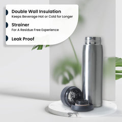 Kuber Industries LeakProof Insulated Stainless Steel Water Tumbler Bottle for Men's | Water Bottle for Office & Kids | Ideal for Gym, Home, Hiking & Travel | CO230201B-Silver