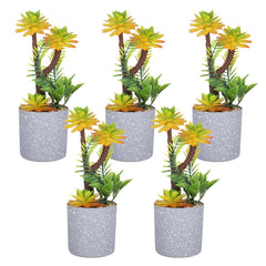 Kuber Industries Artificial Plants for Home Décor|Natural Looking Indoor Fake Plants with Pot|Artificial Flowers for Decoration-Pack of 5 (Yellow)