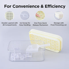 Kuber Industries 2 Layer Ice Cube Trays with Storage Box & Ice Scoop | 56 Compartments | One Press Demolding | Ice Cubes for Whiskey Cocktails Mocktails Soft Drinks | BPA Free | White