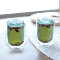 Kuber Industries 2 Pcs Double Walled Borosilicate Glass | High Thermal Resistance | Microwave & Dishwasher Safe | 190 ML | Pack of 1 | Green