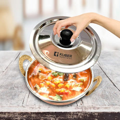 Kuber Industries Stainless Steel Multipurpose Lid with Knob | Sturdy Knob & Durable | Suitable for Pots, Pans, Kadhai, Tawa | Easy to Clean & Hold | Steel Cooking Lid Set of 3 (Pack of 2)