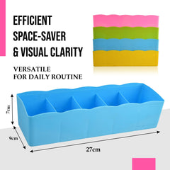 Heart Home Drawer Organizer | Plastic Undergarment Organizer for Socks-Ties | Stackable Drawer Divider Box | Closet Storage Box | 5 Grid Stationery Organizer | Pack of 2 | Blue