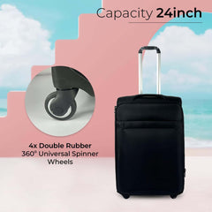 Kuber Industries 24inch Strong & Lightweight Cabin Trolley Bags with 360 Degree Rotating Wheels | Expandable Carry-On Cabin Luggage Suitcase | Bags for Travelling | Black