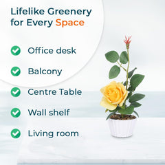 Kuber Industries Artificial Plants for Home D?cor|Natural Looking Indoor Fake Plants with Pot|Artificial Flowers for Decoration-Pack of 2 (Yellow)
