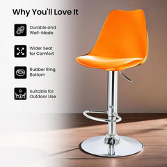 Kuber Industries Revolving Curvy Bar Stool Chair for Kitchen with Footrest & 360 Swivel | 32 inch Height Adjustable High Chair for Breakfast Counter & Cafeteria | High Bar Chair | Orange