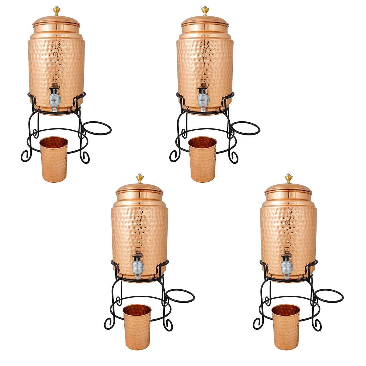 Kuber Industries Copper Water Bottle & Water Dispenser Combo Set|with Added Health Benefits of Copper|Ergonomic Design & Easy to Clean|Set of 2|5 Liters & 750 ML|Copper & Red (Pack of 4)