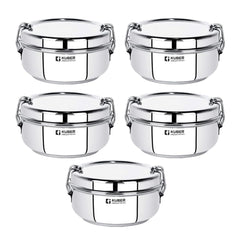 Kuber Industries Pack of 5 Stainless Steel Food Pack Lunch Box with Steel Separator Plate and Locking Clip, 1 Pc-400 ml Capacity