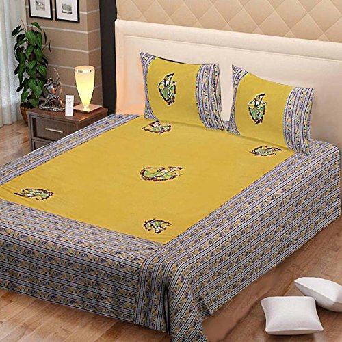 Kuber Industries Embroidery Design 144 TC Cotton Double Bedsheet with 2 Pillow Covers - King Size, Green