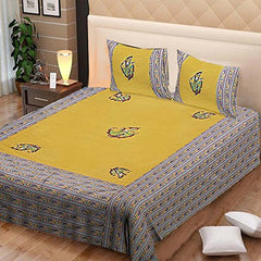 Kuber Industries Embroidery Design 144 TC Cotton Double Bedsheet with 2 Pillow Covers - King Size, Green