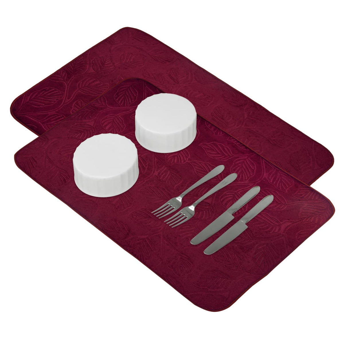 Heart Home Dish Dry Mat | Microfiber Drying Mat | Kitchen Drying Mat | Self Dish Dry Mat | Water Absorbent Kitchen Mat | Embossed Dish Dry Mat | 38x50 | Pack of 2 | Maroon