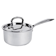 Heart Home Hard Anodised Non Stick Sauce Pan with Lid & Handle | Heat Resistant Gas Stove & Induction Sauce Pan for Tea, Coffee & Milk | Boiling Pot Vessel | Silver